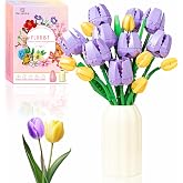 Sawaruita Purple Tulip Flower Bouquet Building Block Sets for Adult Women | Botanical Collection with Vase, Home Decor Gifts for Mothers Day,Valentines,Birthday