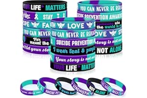 JUNEBRUSHS 42pcs Suicide Prevention Awareness Silicone Bracelets Purple Teal Ribbon Inspirational Motivational Rubber Wristbands for Suicide Prevention Awareness Favor Charity Campaign Supplies
