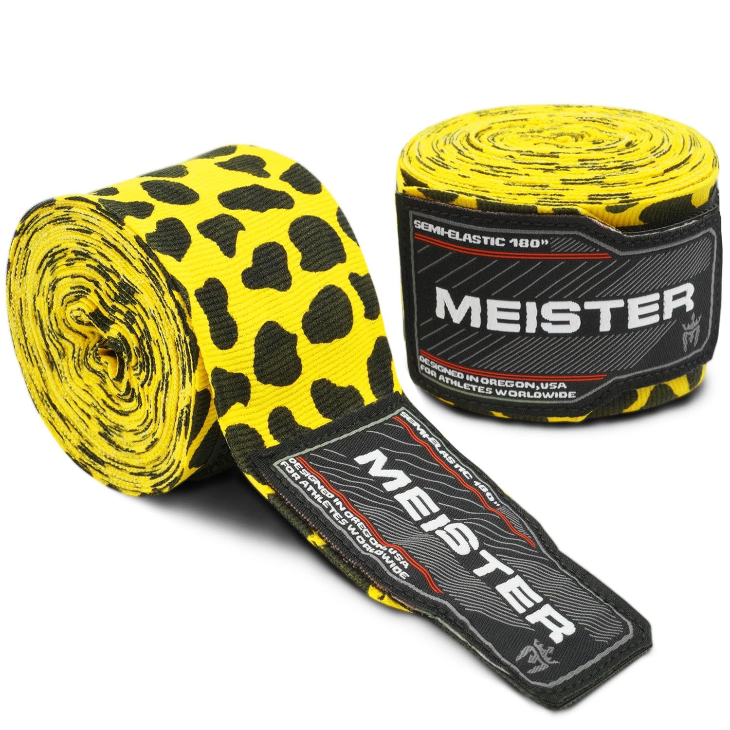 Meister Pair of Elastic Cotton Hand Wraps for MMA and Boxing - Leopard Print - 180"