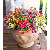 HyeFlora Artificial Flowers for Outdoor Indoor Garden Home Decoration, Faux Flower Daisy with Eucalyptus Leaves Fake Plants Greenery Boxwood Porch Patio, 12 Bundles (Mix Pink Red Purple Yellow)