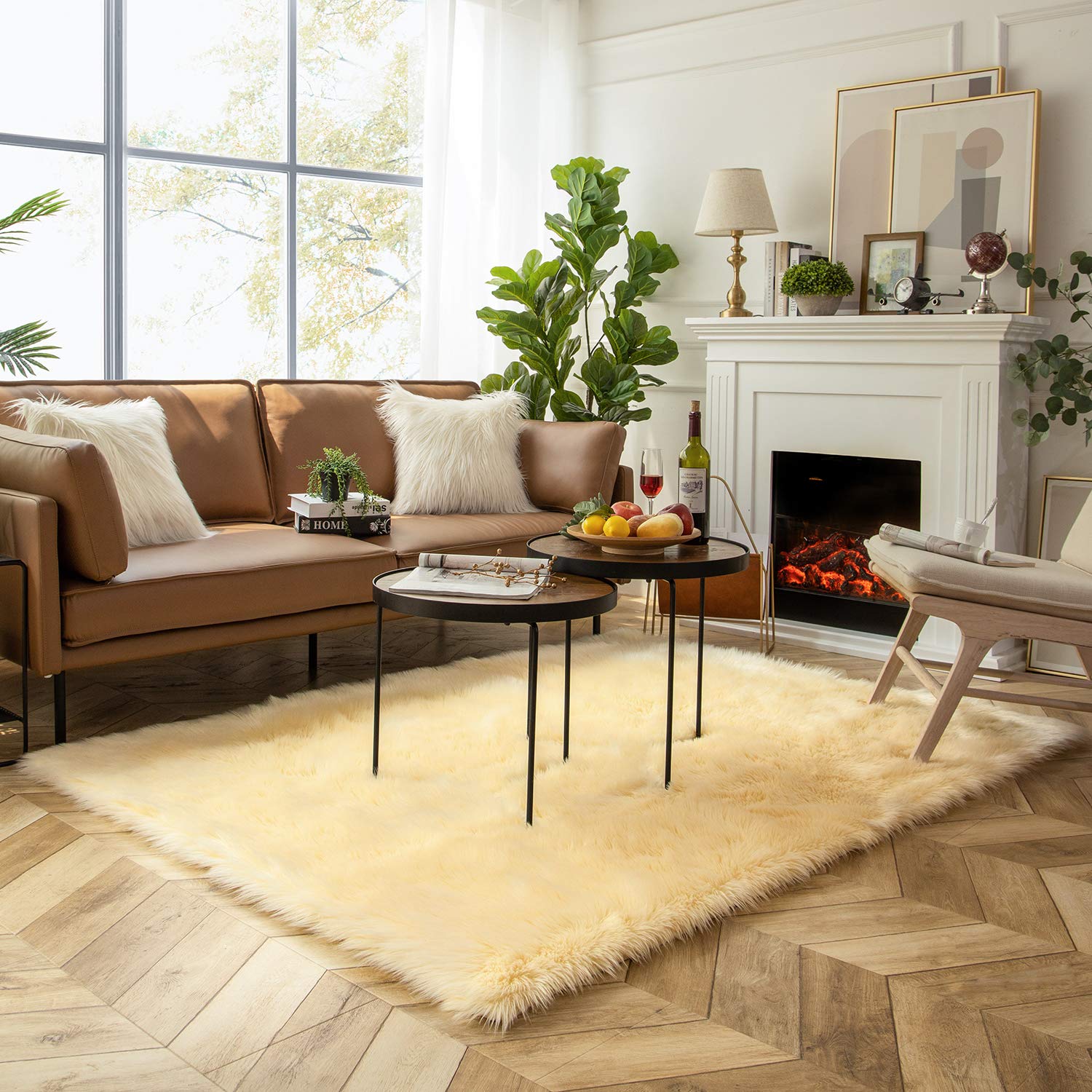 Ashler Home Deco Faux Fur Area Rug, 5 x 7 Feet Rectangle, C-yellow, Machine Washable, Shag Rug, Rabbit Theme, Unisex, Indoor, Fire Resistant Image Ashler Home Deco Faux Fur Area Rug, 5 x 7 Feet Rectangle, C-yellow, Machine Washable, Shag Rug, Rabbit Theme, Unisex, Indoor, Fire Resistant Image