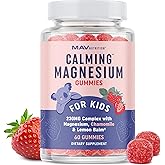 Magnesium Calming Gummies for Children | Strawberry | Relaxation & Natural Wake-Sleep Cycles | Relaxing Magnesium for Kids with Chamomile & Lemon Balm | Non-GMO, Gluten-Free | Calm Gummies 60ct