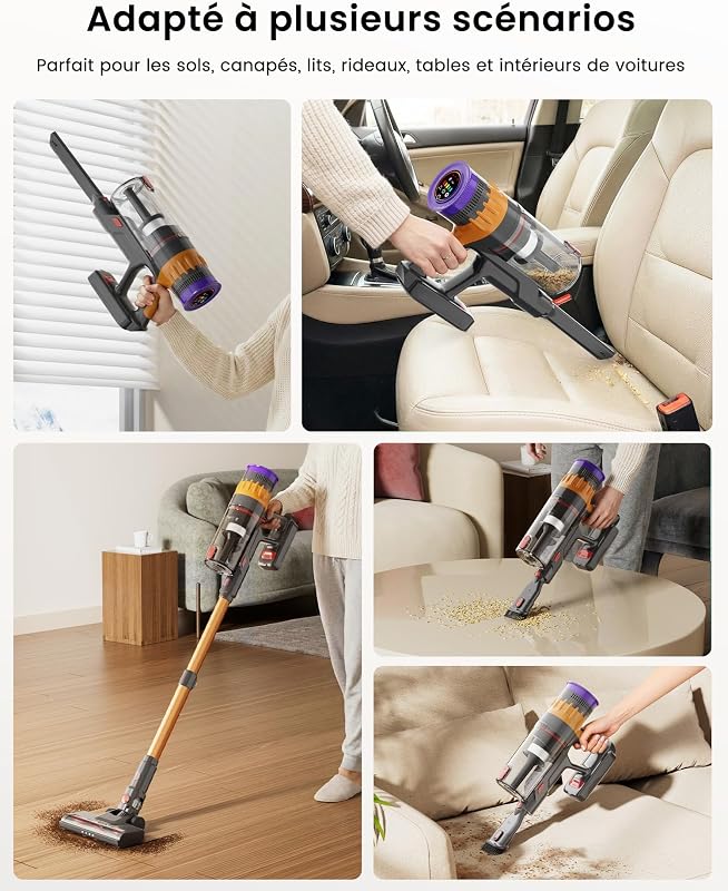 Aspirateur Balai sans Fil avec Écran LED Intelligent, 42Mins/40KPA