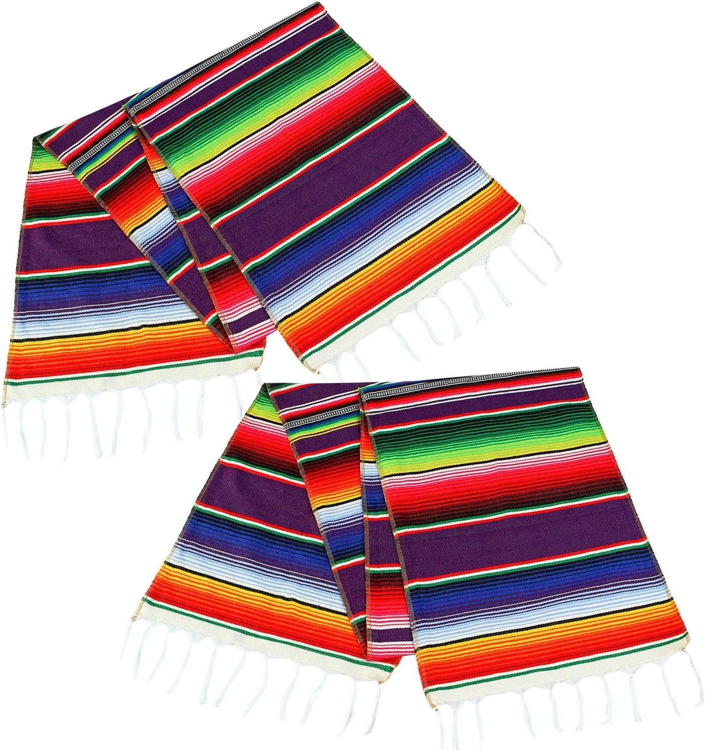 MINILIFE 2 Pack14 x 84 Inch Mexican Serape Table Runner Colorful Cotton Fringe Blanket for Mexican Party Outdoor Wedding Kitchen Decorations