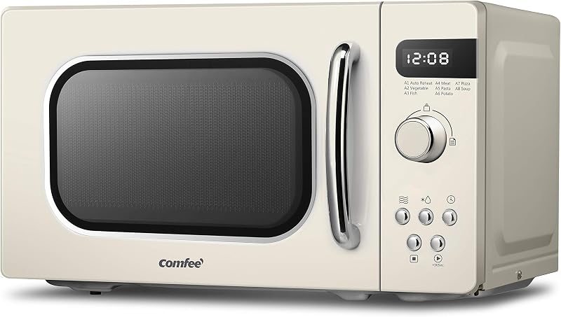 COMFEE' Retro 800W 20L Microwave Oven with 8 Auto Menus - Apricot Cream