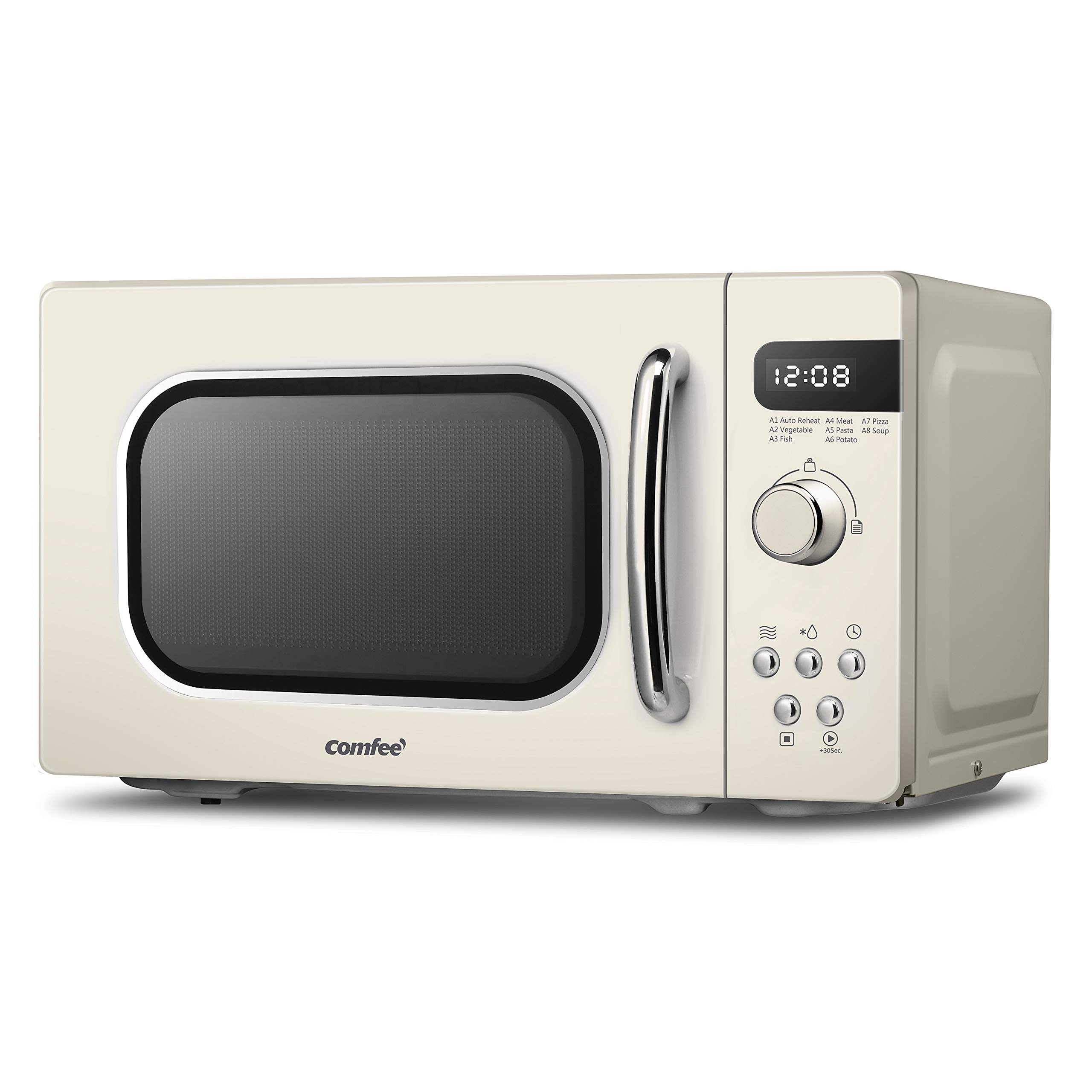 COMFEE' Retro Style 800w 20L Microwave Oven with 8 Auto Menus, 5 Cooking Power Levels, and Express Cook Button - Apricot Cream - CM-M202RAF(CM)