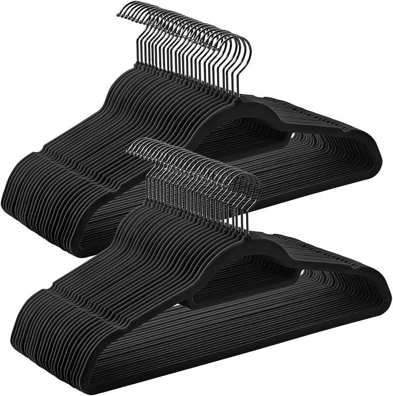 SONGMICS Velvet Hangers Set of 50 Non-Slip Slim Coat Hangers with Tie Bar