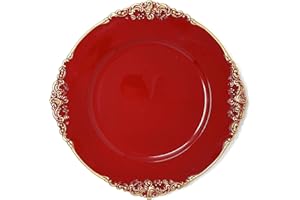 allgala 13-Inch 6-Pack Heavy Quality Round Charger Plates-Floral Red-HD80348