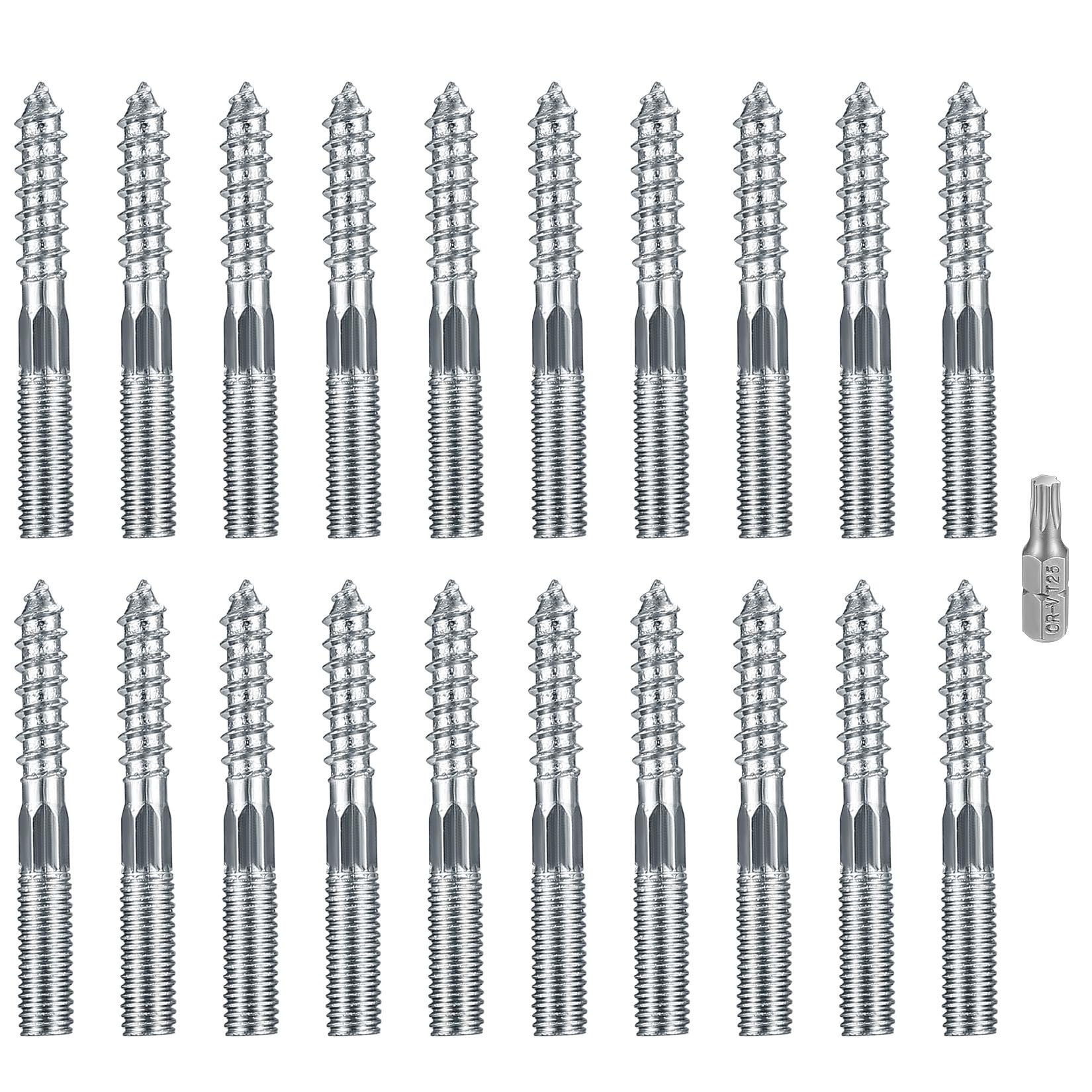 20 Pcs M8 Torx Hanger Bolts, Double Headed Bolts Dowels, Double Ended Dowel Screws, Metal Screw Dowels Hanger, Threaded Lag Wood Screws and Machine Bolts for Wood Joint Furniture Legs (M8x60mm)