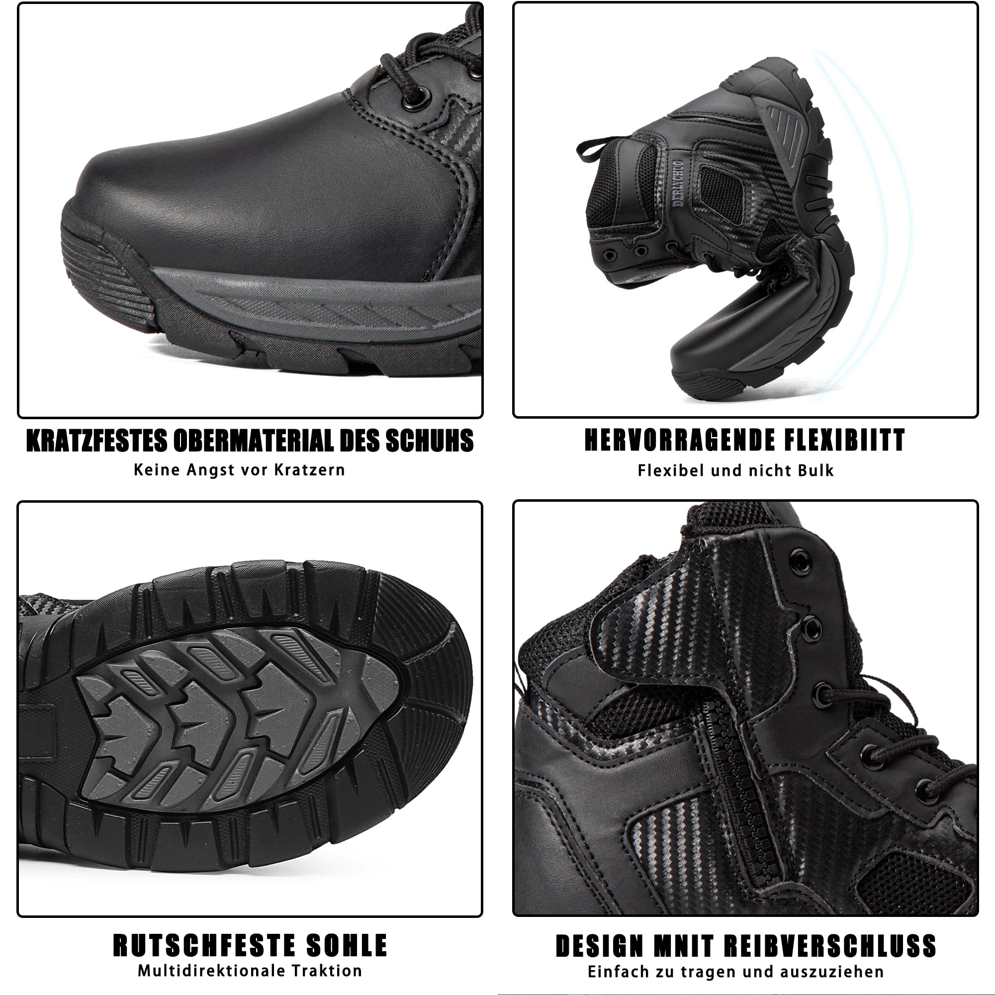 derlychug Männer Tactical Military 6 Zoll Combat Side Zip Boot Leichter schwarzer Leder Army Duty Arbeitsschuh (Schwarz,46) 3