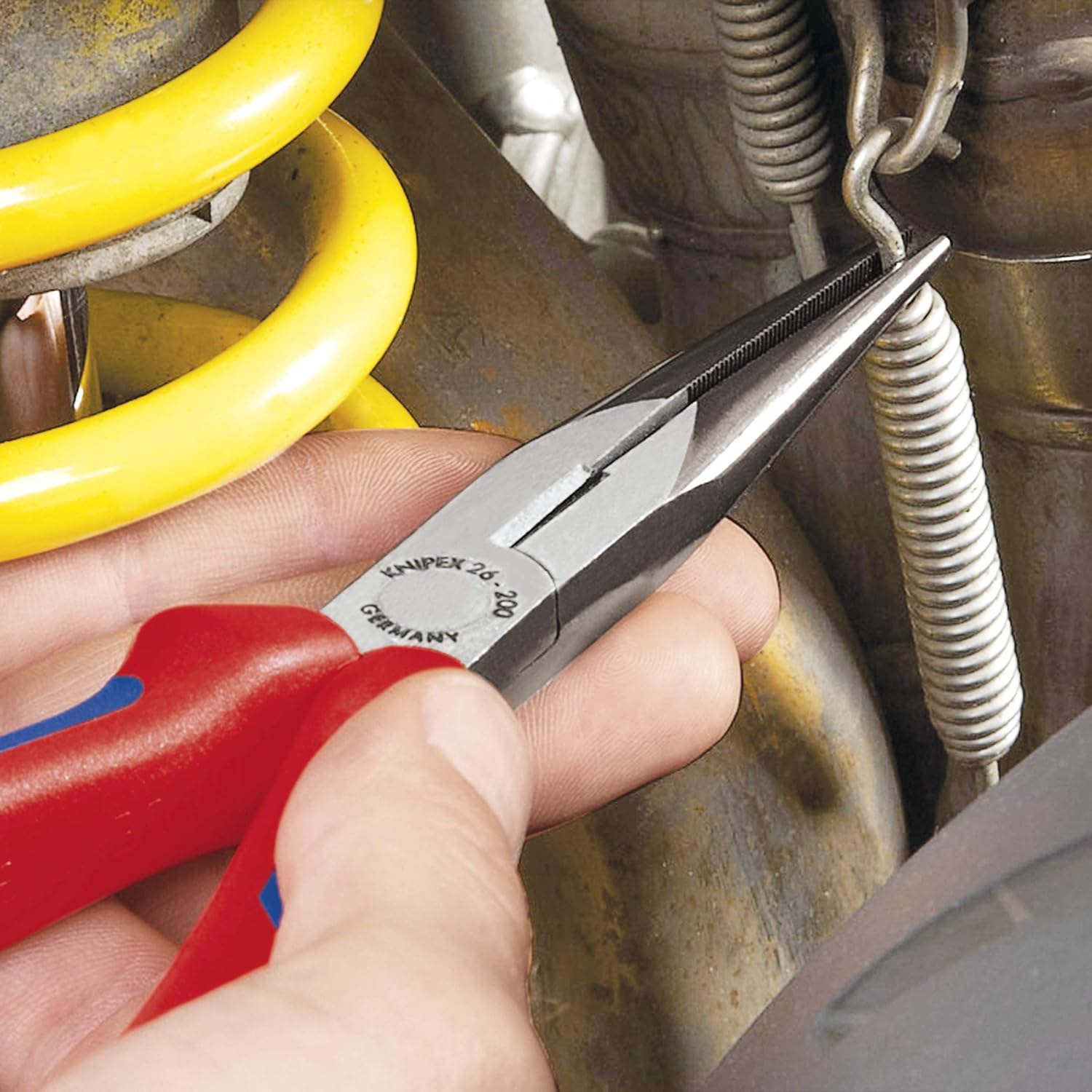 KNIPEX Tools - Long Nose Pliers With Cutter, Multi-Component (2612200), Multi-Colour, 8 inches - Needle Nose Pliers - 