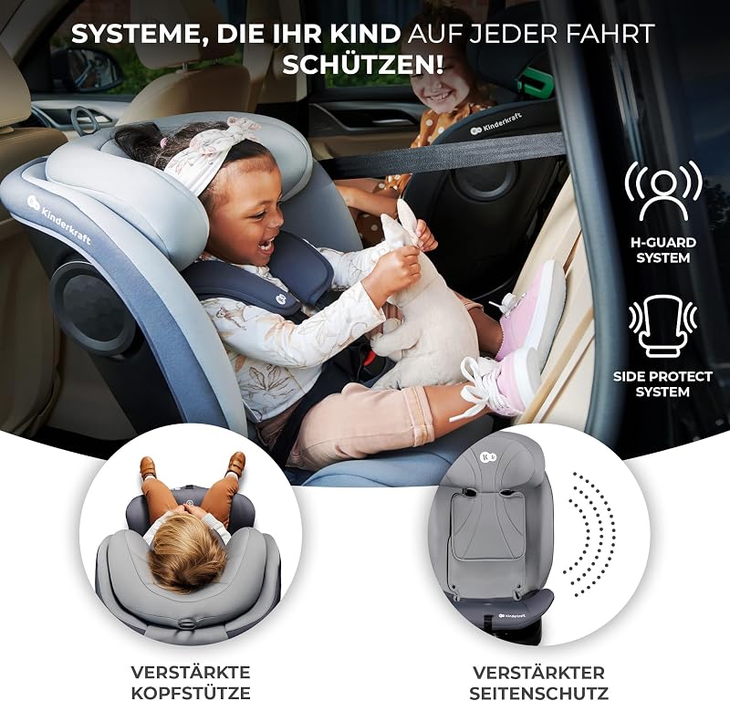 I-GROW Kindersitz 0-36 kg, I-SIZE 40-150 cm, 360 grad drehbar, Kinderautositz mit Isofix station, FWF und RWF, Verstellbare Kopfstütze/Rückenlehne mit Liegeposition, Grau