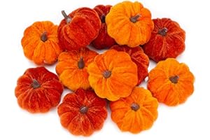 VGIA 12 Pcs Artificial Pumpkins Orange Velvet Pumpkins Fall Decorations Holiday Farmhouse Decorations Thanksgiving Decorations for Home and Tablelop