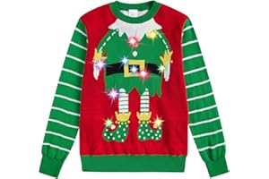 KIDS4EVER Kids Boys Ugly Christmas Sweater with Lights up 3D Print Long Sleeve Knitted Xmas Pullover Jumper Tops