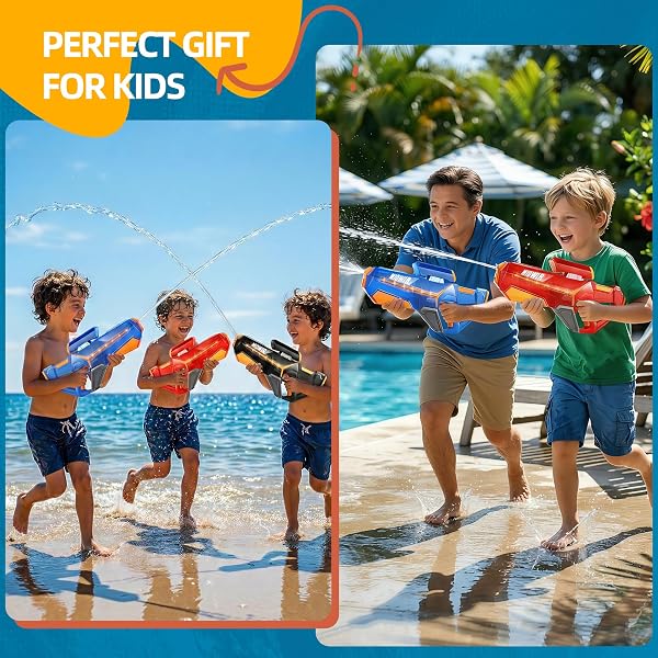 ELECTRIC WATER GUN FOR ADULTS KIDS – 2 PACK POWERFUL AUTOMATIC SQUIRT GUN LONG RANGE LARGE CAPACITY, AUTO WATER BLASTER SUMMER OUTDOOR POOL BEACH TOYS GIFTS FOR 6 7 8 YEAR OLD BOYS GIRLS(BLUE+RED)