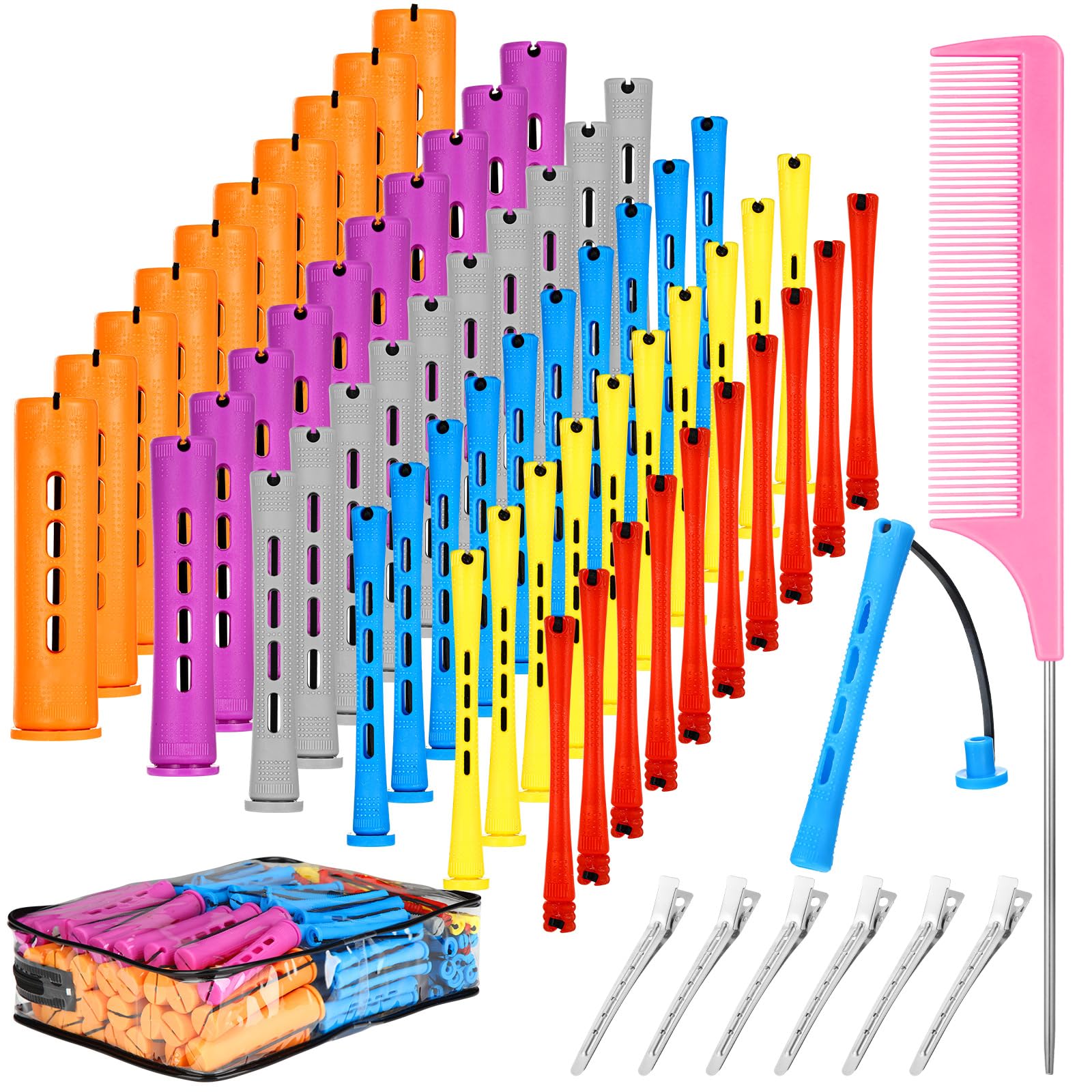 Photo 1 of 68 Pcs Hair Perm Rods Set - 6 Sizes Plastic Cold Wave Rods with Rat Tail Combs Hair Styling Clips, Perming Rods for Long Short Natural Hair Hairdressing Tools