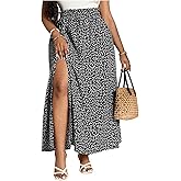 Floerns Women's Plus Size Boho Floral Maxi Skirt High Waisted Split Thigh Summer Vacation Beach Long Skirts