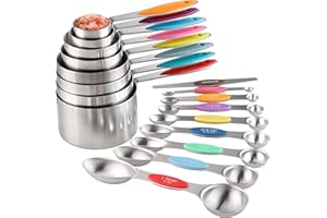 TUREWIN Measuring Cups and Spoons Set Stainless Steel Including 8 Stackable Measuring Cup 8 Double Sided Magnetic Measuring Spoons with 1 Leveler for Dry and Liquid Ingredients