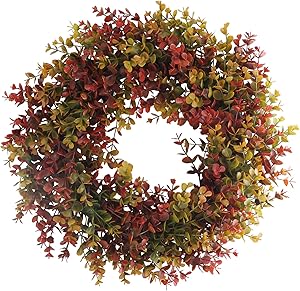 MHMJON Boxwood Wreath Artificial Fall Wreath Autumn Wreath for Front Door Wall Window Harvest Halloween Thanksgiving Day