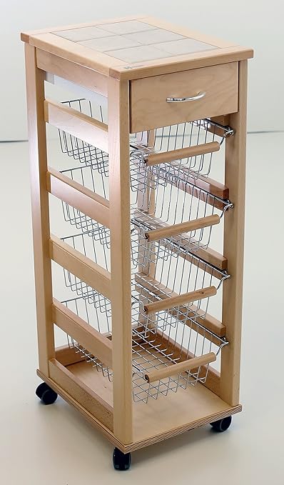 title=CARRELLO PORTAFRUTTA VESUVIO NATURALE SALVASPAZIO MATTONELLE DECO LEGNO MASSELLO