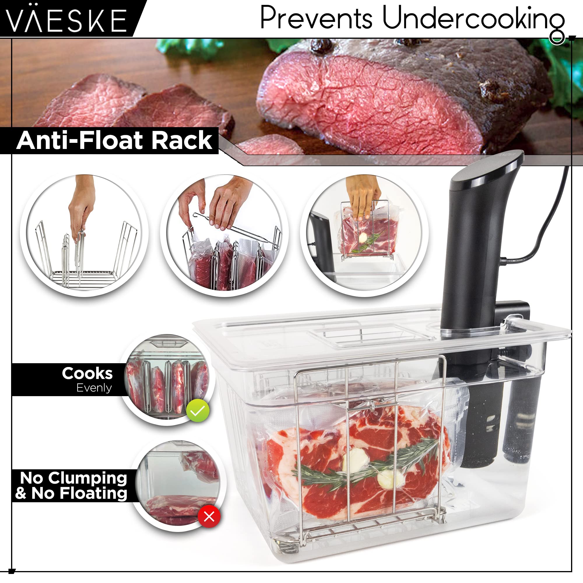 Sous Vide Container 12 Quarts with Lid, Sous Vide Rack & Insulating Sleeve | Neoprene Retains Heat | Compatible with Most Sous Vide Cookers Anova, Anova Nano, Joule, Instant Pot, Wancle (12 QT)