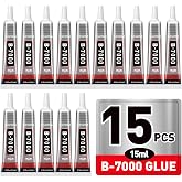 15 PCS 15ml B7000 Rhinestone Glue Clear with Precision Tip, Bedazzling Glue, Multipurpose Super Glues for Nail, Craft, Jewelry Making, Nail Art, DIY, Makeup, Shoes