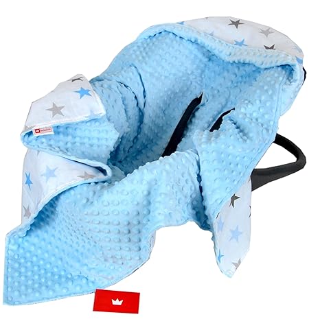BabyLux Baby EINSCHLAGDECKE 90x90 cm Babyschale Kinderwagen Buggy Minky Decke (4. Blau + Sterne)