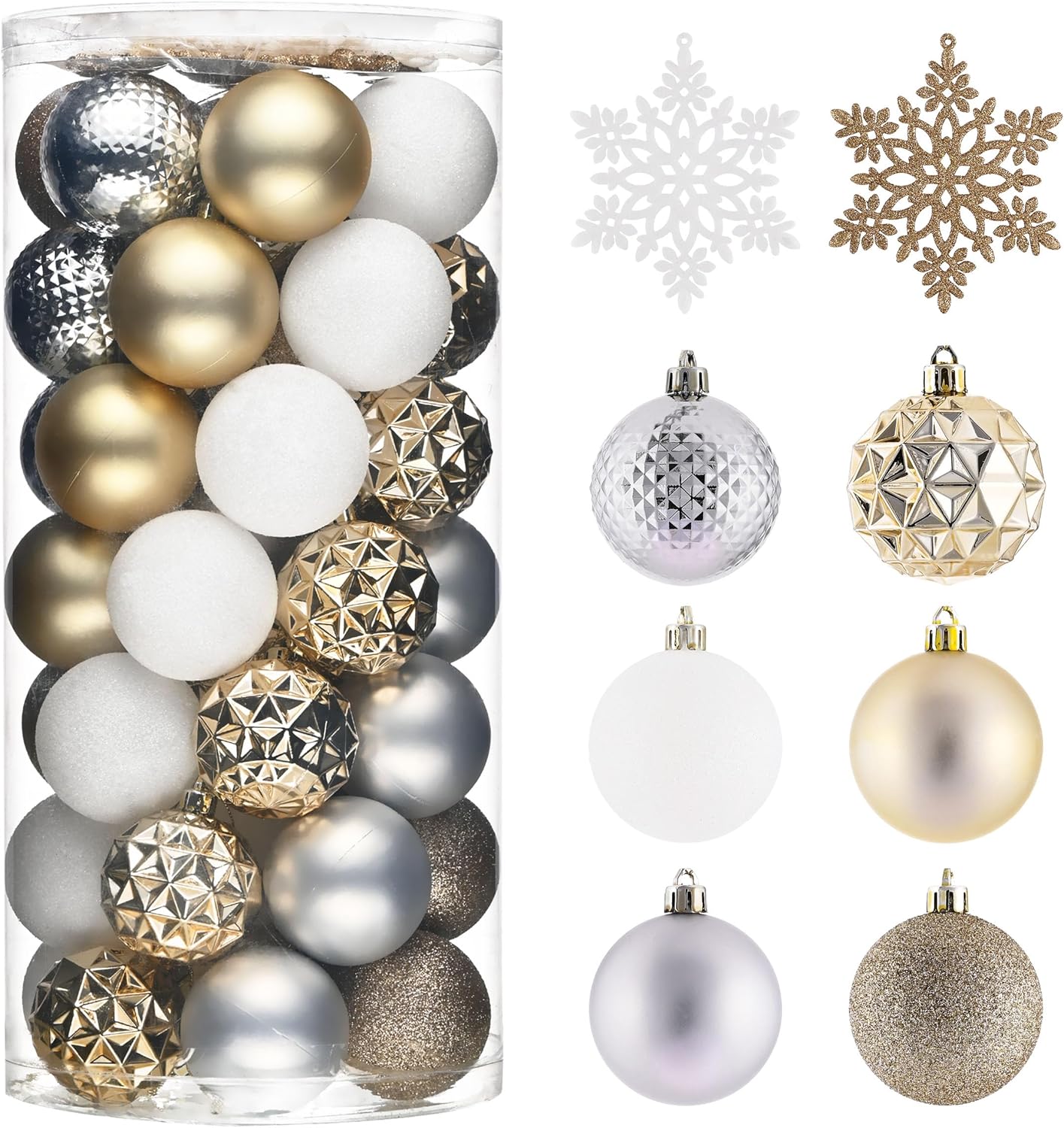 Ornaments - Valery Madelyn Christmas Tree Decorations Set, 50ct White and Gold Shatterproof Christmas Ball Ornaments Bulk, 2.36 Inches Elegant Hanging Ornaments for Christmas Trees Xmas Holiday Decor