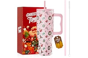 Skywerc Christmas Gifts for Women Men Kids, 40 oz Christmas Tumbler with Handle and Straw Lid, Triple Wall Stainless Steel In