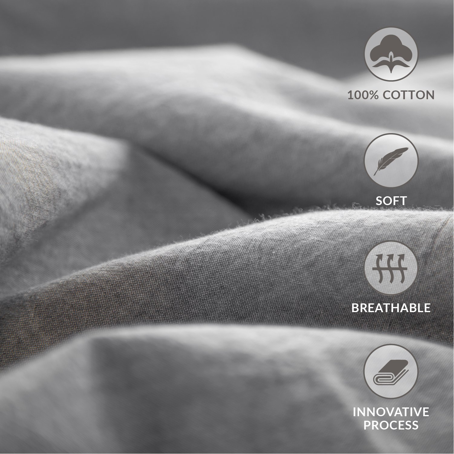 Bedsure Cotton Duvet Cover King size Grey Bedding 3 Pieces Duvets Covers Sets 2 Pillow Shams