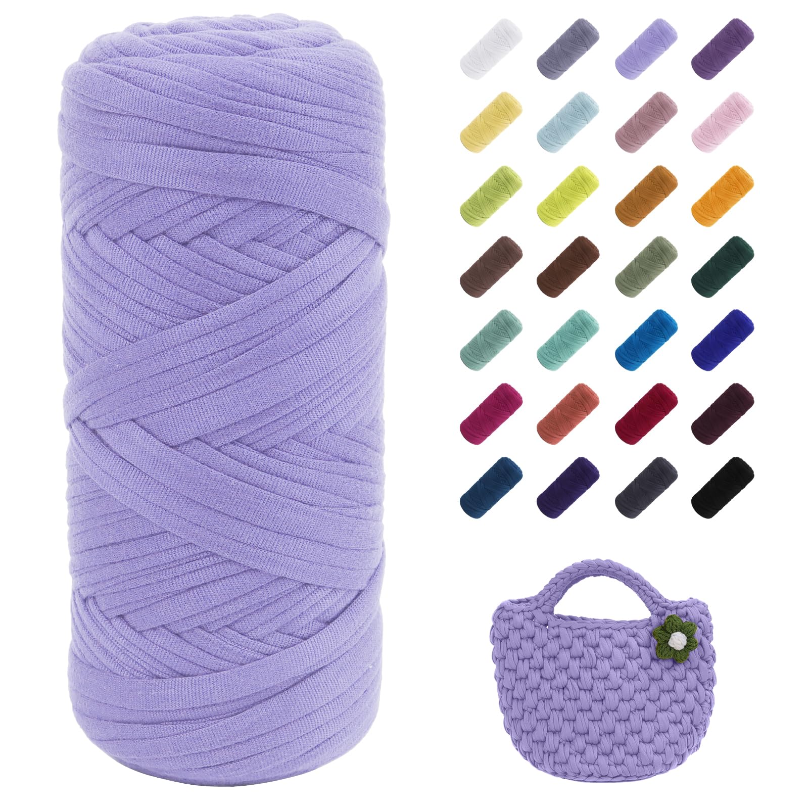 Uiopa T-Shirt Yarn, 200g/196ft Elastic Fabric Cloth Knitting T Shirt Yarn, Taro Purple Thick Crochet Fabric Ribbon for Crocheting Bags/Baskets/Rugs, Home Decor, DIY Crafts