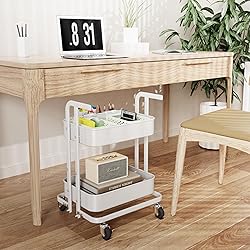 DTK 2 Tier Rolling Cart, Small Metal Utility Cart