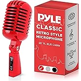 Pyle Classic Retro Dynamic Vocal Microphone - Old Vintage Style Unidirectional Cardioid Mic with XLR Cable - Universal Stand Compatible - Live Performance, In-Studio Recording - Pro PDMICR42R (Red)