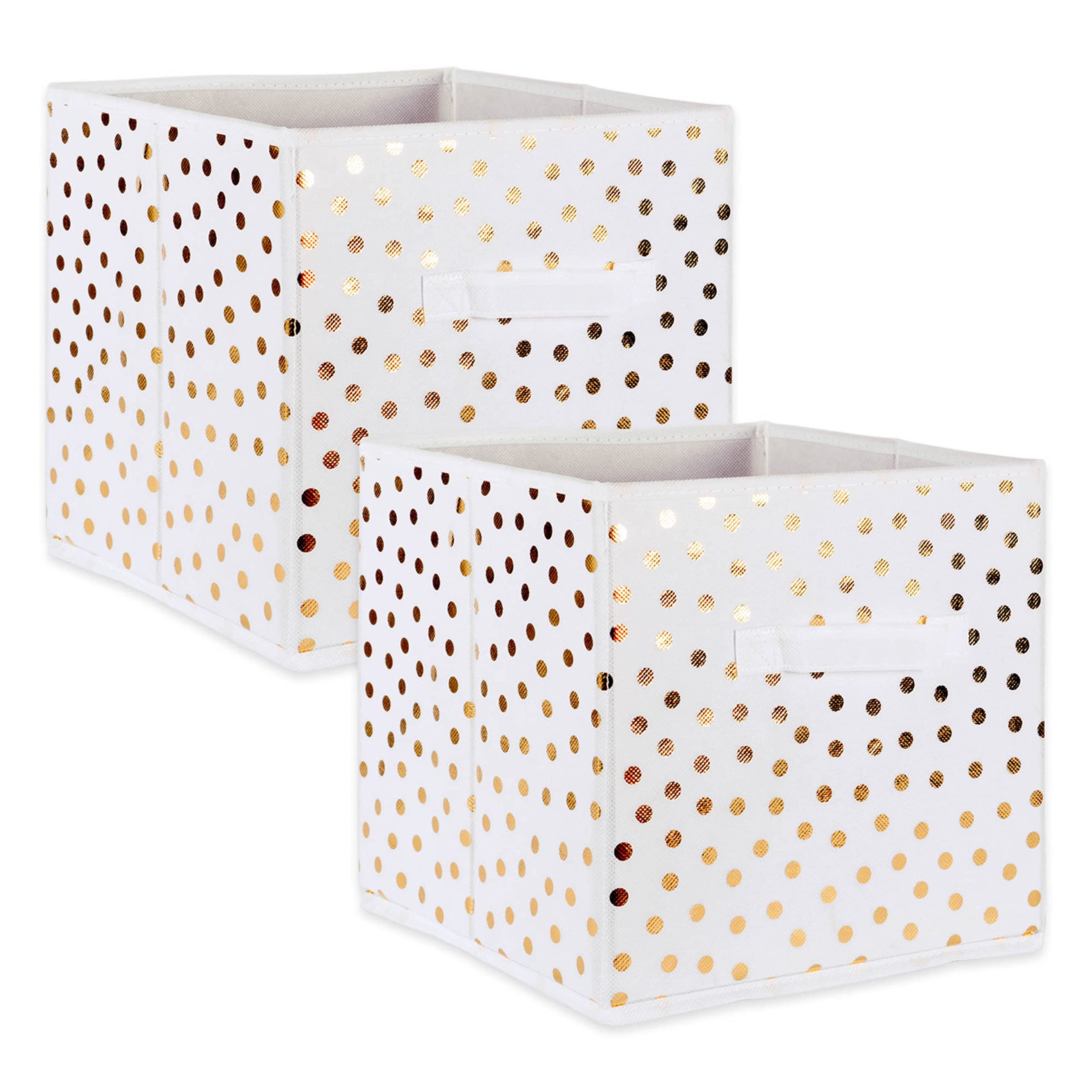 DII Non Woven Storage Collection Polka Dot Collapsible Bin Large Set, 13x13x13 Cube, White & Gold, 2 Piece — image 1