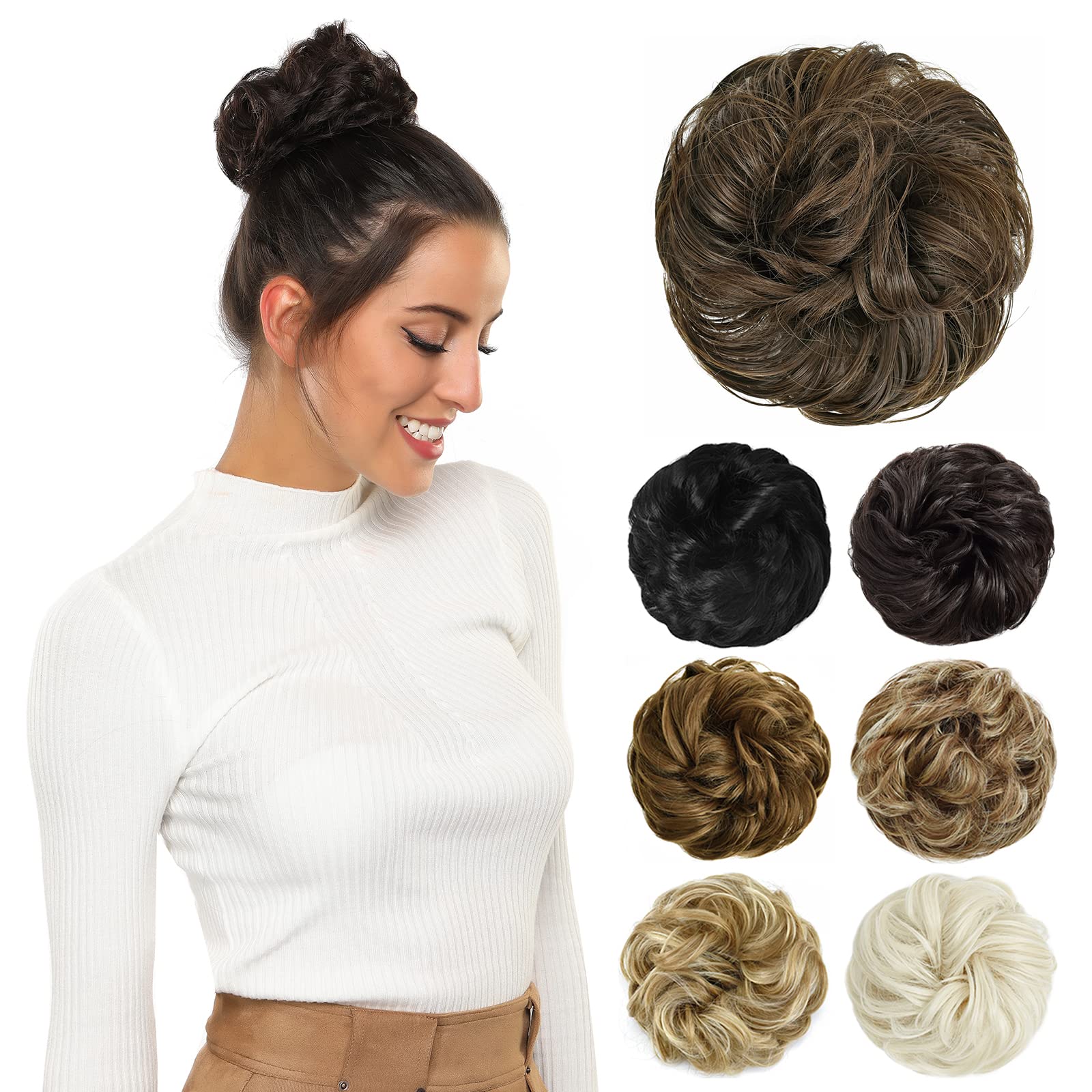 Yamel Messy Bun Hair Pieces for Women Hair Bun Extension Dark Coyote Brown Updo Curly Messy Bun Scrunchie โ image 1