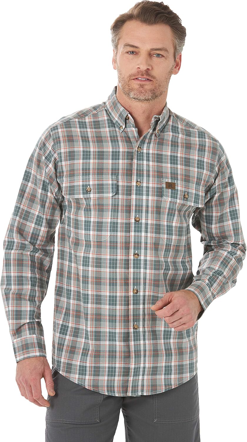 Wrangler Riggs Workwear Men's Long Sleeve Foreman Plaid Workshirt: Clothing