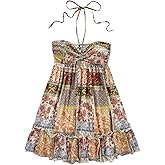 SOLY HUX Women's Summer Floral Print Mini Dress Halter Sleeveless Ruffle Hem Vacation Flowy Dresses