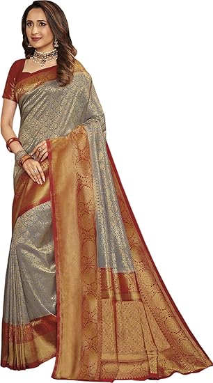Womens Silk Blend Saree With Blouse Piece (SF-silk-252_Red)