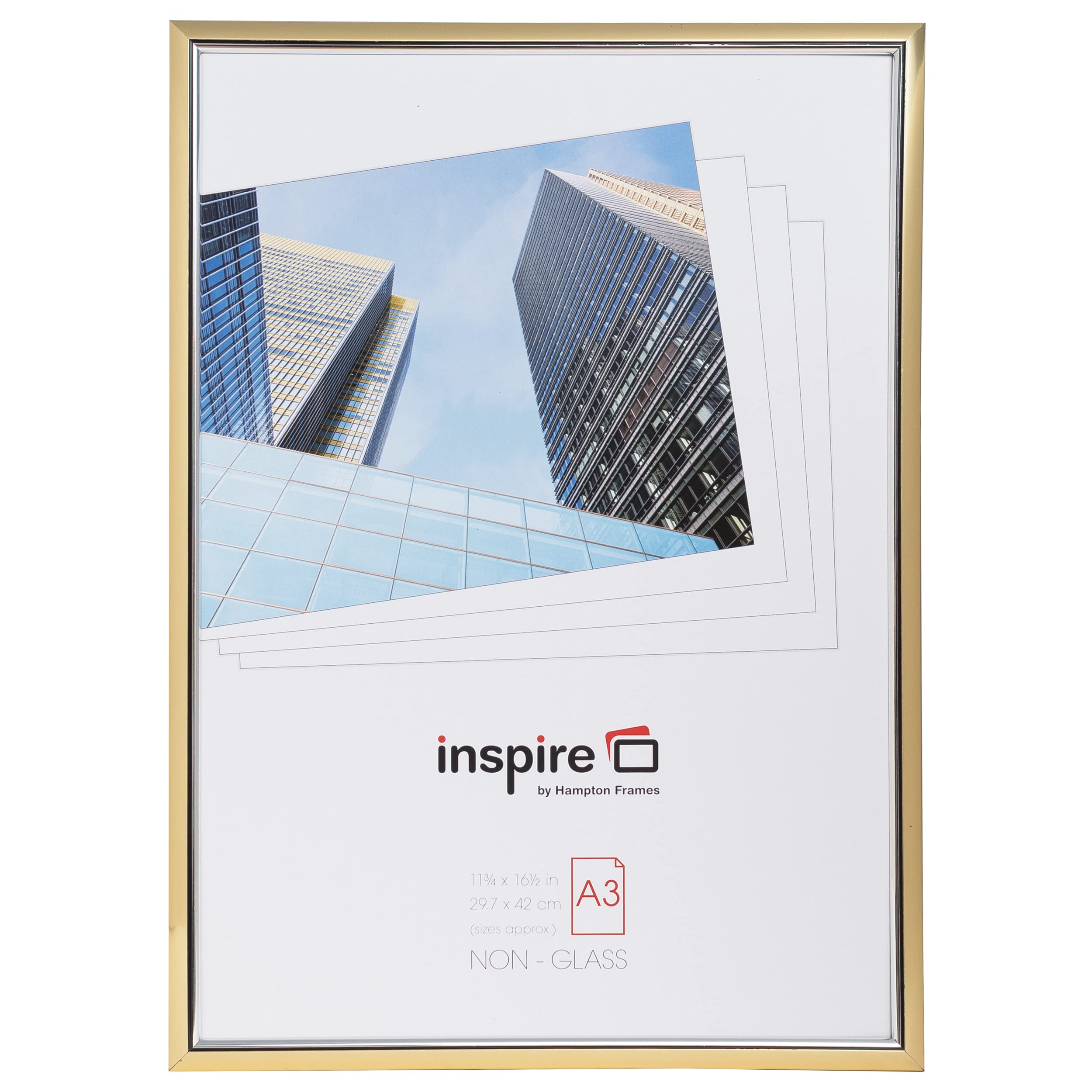 Hampton Frames | EASY LOADER Poster Certificate Photo Frame EASA3GDP | A3 30x42cm, Gold, Acrylic (Non-Glass), Plastic | Drop-In Back, Wall Mount | Display Posters, Certificates, Photos