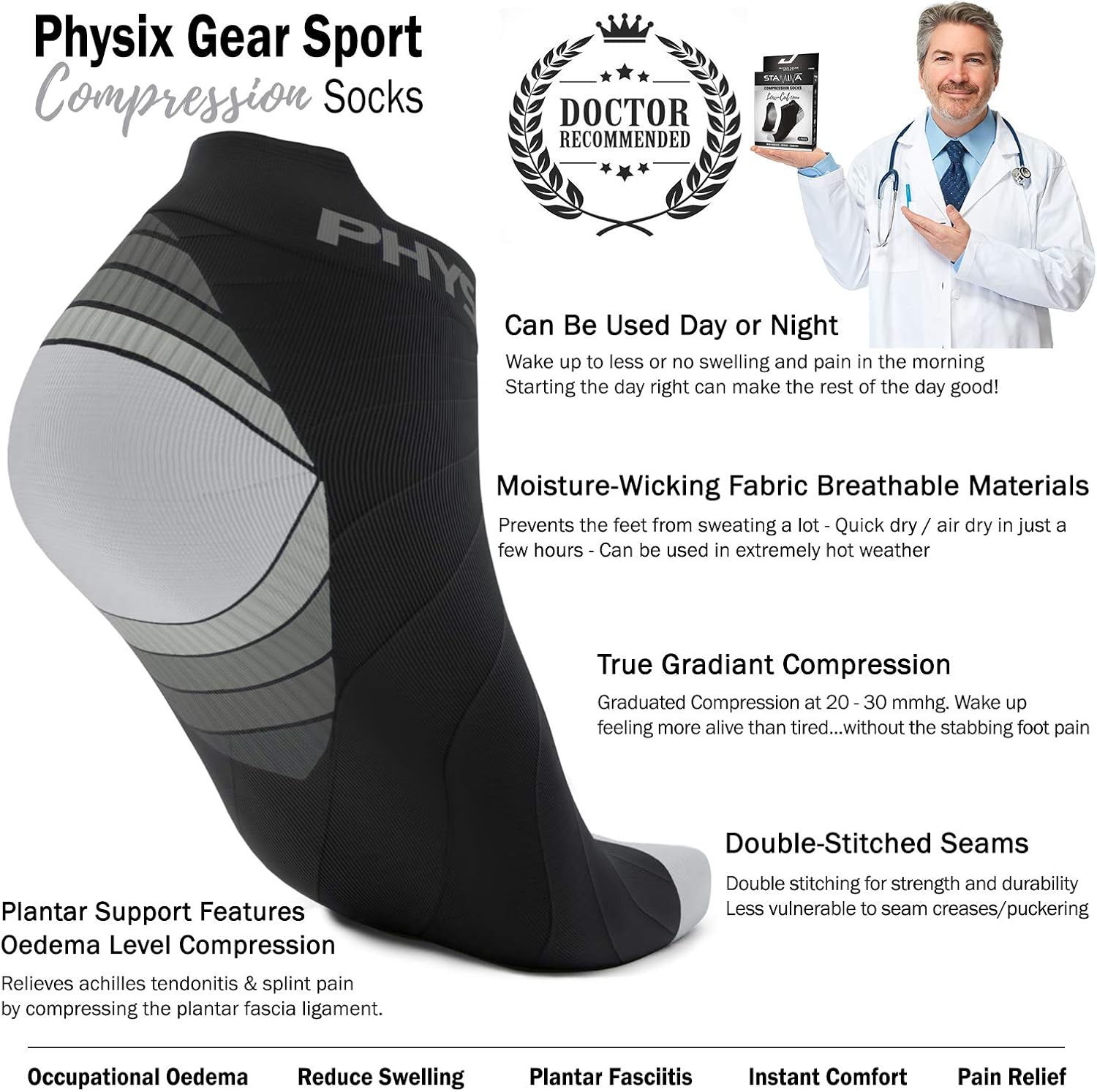 Physix Gear Sport Compression Running Socks for Men & Women - Best for Plantar Fasciitis & Stamina: Clothing
