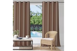 StangH Outdoor Curtains Waterproof Panel Grommet Top Heavy Duty Thermal Insulated Blackout Drapes for Front Porch/Patio/Gazebo/Balcony, Mocha, Wide 52 x Long 95 inches, 1 Panel