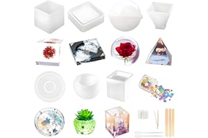 LOYOHEP Resin Molds Silicone Kit 20Pcs,Epoxy Resin Molds Including Sphere,Cube,Pyramid,Square,Round, Used for Create Art,DIY,Coasters,Candles.Bonus Decorative Sequins and The Complete Set Tools