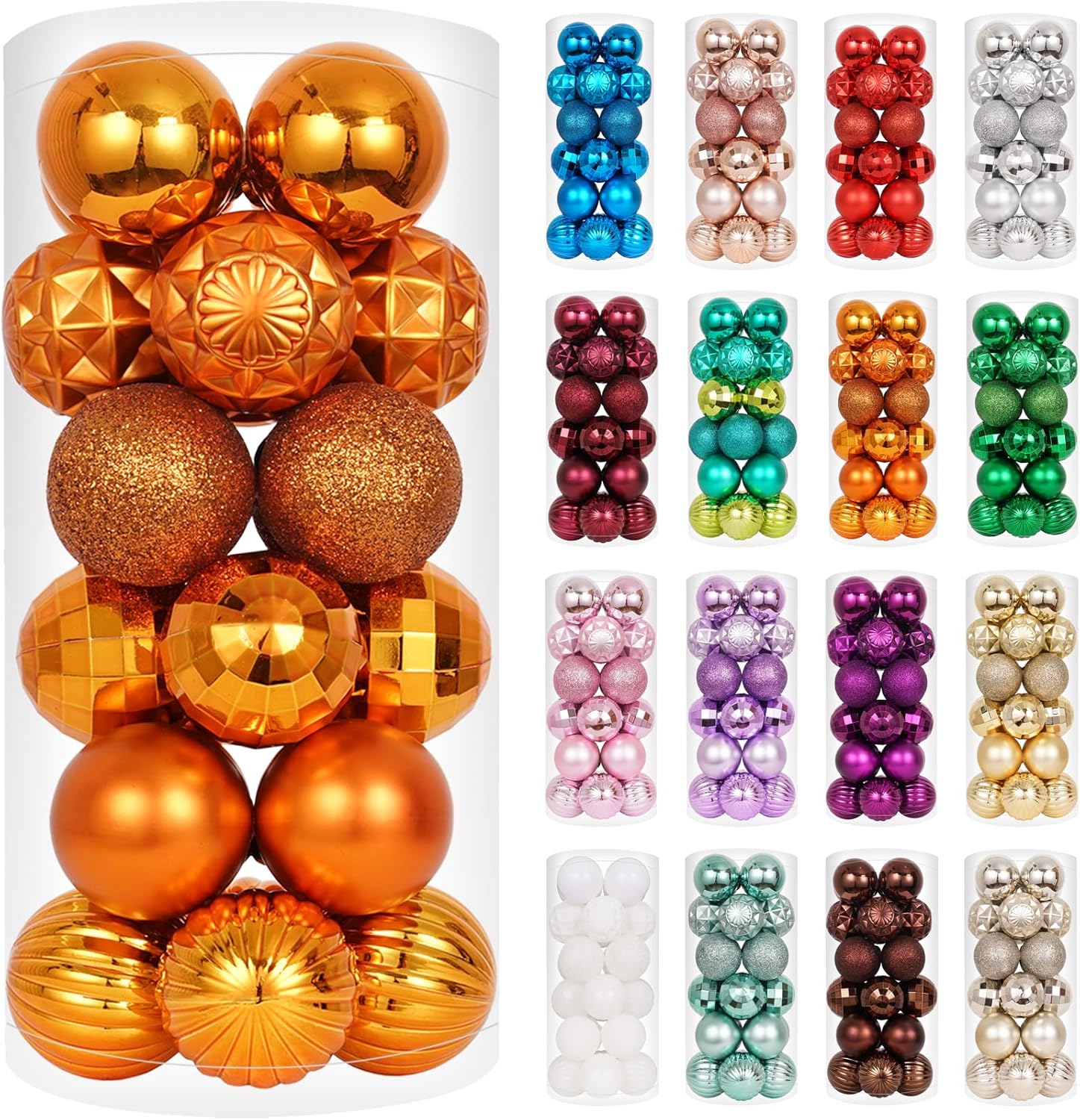 Ornaments - XmasExp 24ct Christmas Ball Ornaments Set Yellow Shatterproof Xmas Tree Hanging Decorations Perfect for Fall Thanksgiving Decor (Orange, 1.57