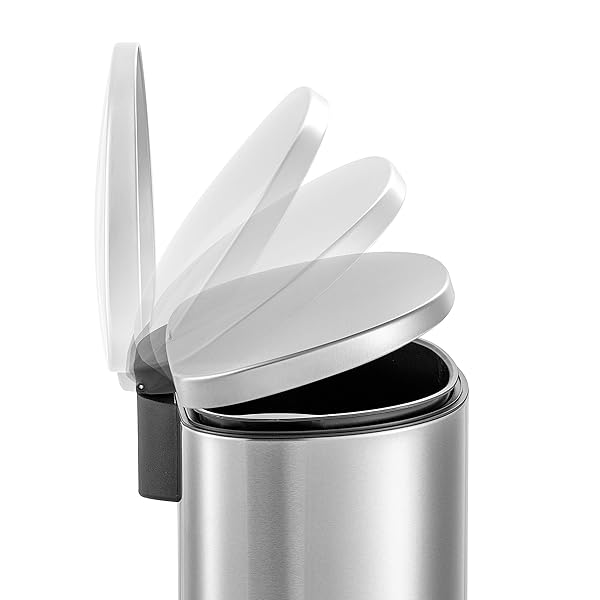 QUALIAZERO 50L/13 GALLON STAINLESS STEEL TRASHCAN, SOFT CLOSE LID & SMUDGE-FREE FINISH, IDEAL FOR HOME AND BUSINESS USE, D SHAPE (STAINLESS STEEL)