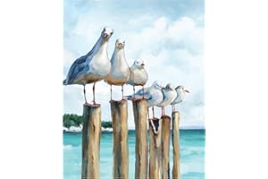 SUMGAR DIY Paint by Numbers Kit for Adults Beginner Seagull Blue Sea Paint by Numbers 16x20 Inch Without Frame Realistic Acrylic Oil Painting Drawing Craft Work Set with Brushes Christmas Gift