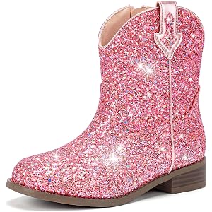 Girls Cowgirl Boots for Toddler Kids - Ankle Glitter Girls Cowboy Boots | Full-Glitter Ankle Cowgirl Boots