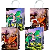 16 Pieces Dragon Goodie Bags for Birthday Party Supplies, Dragon Gift Snacks Treat Candy Favor Bags with Handle for Kids Adults Party Decorations