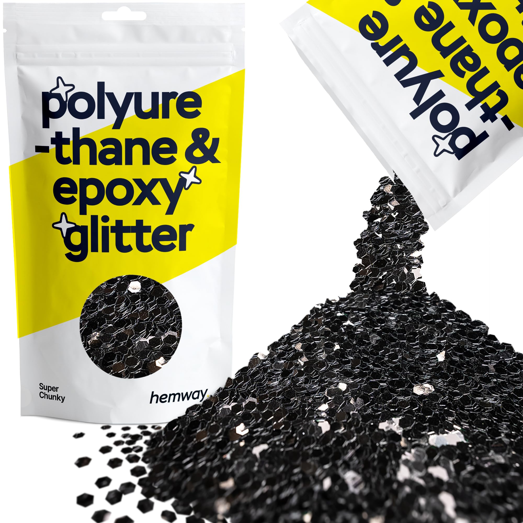 Hemway Resin Glitter Black 100g Super Chunky | Polyurethane & Epoxy Glitter for Resin Crafts, Tumblers, Coasters, Floor & Table Art