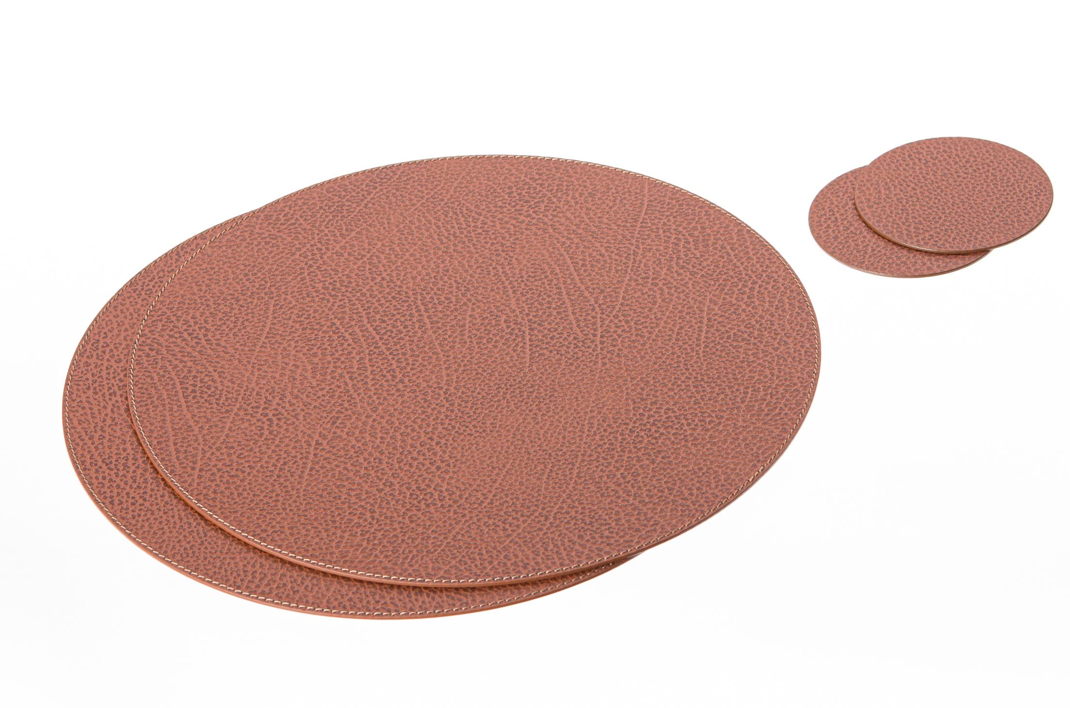 Nikalaz Set of 2 Placemats and 2 Coasters made of Recycled Leather, Table Mats 33 cm and Coasters 10 cm (Dirty Brown)