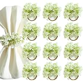 Heleze Flower Napkin Rings Set of 12 - Artificial Baby's Breath Napkin Ring Holders, Boho Rustic Napkins Rings for Wedding Party Banquet Thanksgiving Christmas Farmhouse Table Decor